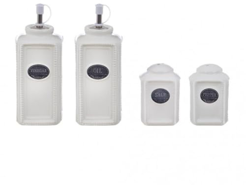 Blanc Mariclò Set 4 piezas aceite vinagre sal y pimienta de cerámica blanca Todo en su lugar shabby chic 7x7xh14 cm