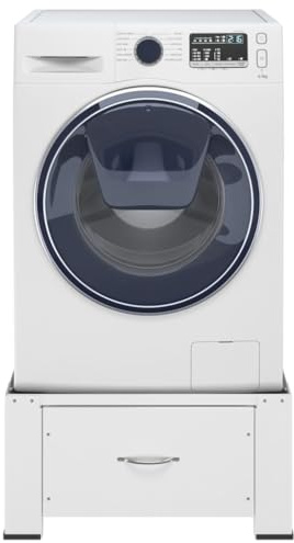 Tino Tech Base para lavadora con cajón, 63 x 54 x 31 cm, color blanco, capacidad de carga 100 kg, soporte para lavadora, soporte antideslizante