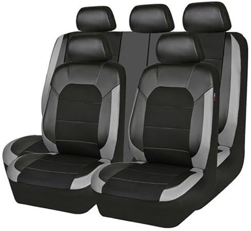 BROleo 9 Stück Leder Sitzbezüge Auto für Renault Clio Grandtour Duster Laguna Carpet 2000-2023 2024, Allwetter Komfortabler Wasserdichtes Sitzbezügesets sitzschoner Zubehör,Grey