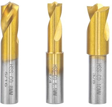 Treki 3 Stück Schweißpunktbohrer Set 6,5mm/8mm/10mm HSS Kobalt Punktschweißbohrer mit Zentrierspitze, Titan Fräser Schweissbohrer zum Entfernen von Schweißpunkt Blechlötverbindungen
