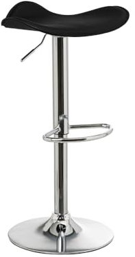 LOLAhome Taburete de Cocina Giratorio en 360°, Silla de Bar Regulable en Altura de 73 a 83 cm, Material Polipiel, Estructura Metal y Reposapiés, Negro