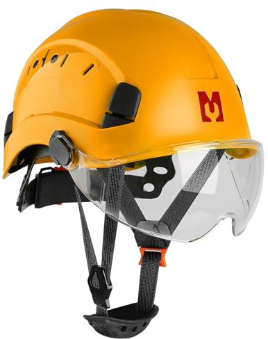 Mustbau Casque de Sécurité, Casques de Protection EN397 avec Visière et Bandeau Absorbant, 53 à 63 cm Tour de Tête Réglable, Matériau ABS Résistant pour Hommes Femmes - Jaune