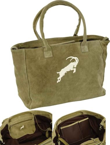 LederG`wand Damen Trachtentasche aus Echtleder, 41 x 32 cm, Henkeltasche, Schultertasche, 3 Innentaschen, Schwarz, Camel, Beigeolive (Camel)