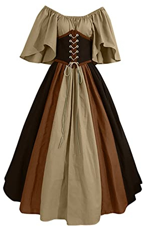 LOIJMK Medeltida kläder kvinnor – kostym klänningar vintage aftonklänning maxiklänning lång steampunk court festival prestanda kläder cosplay maskerad karnevalsklänning festklänning