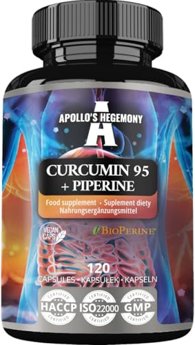 Curcumin 95 + Piperine 302 mg per kapsel, höghållfast gurkmeja rotextrakt 95%, 120 veganska kapslar, 4 månaders leverans, för optimal matsmältning och förbättrad absorption av Apollo's Hegemony