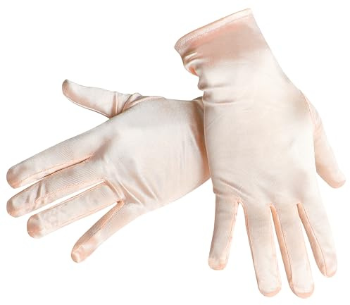 JUNART Short Satin Gloves Women Wrist Length Soft and Comfortable Gloves for Wedding Party Cosplay Costume(Champagne)