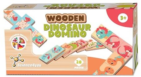 Science4you Wooden Dinosaur Domino for Kids Age 3+ – Toddler Dominoes to Improve Reasoning Skills, 28 pieces Dinosaur Toy, Educational Toy for kids, the mom’s choice Gift for Boys & Girls Age 2 3 4 5+