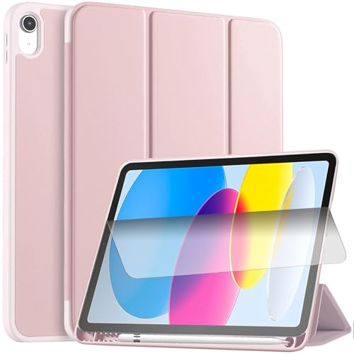 YeaQuelior Fodral för iPad (A16) 11:e/10:e Generationen (2025/2022) med Pennhållare, Skal Smal Tablett Case med Mjuk TPU Tillbaka, Automatisk Väckning/Sömn, Rosa
