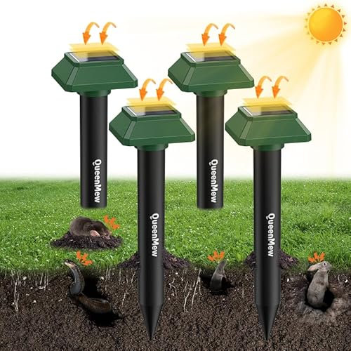 4 Paquets Anti Taupe, 7500 Pieds Carrés Distances Efficaces Taupe Ultrason Solaire, IP66 Indice d'étanchéité Repulsif Taupes pour Taupes, Rats, Serpents, Lièvres