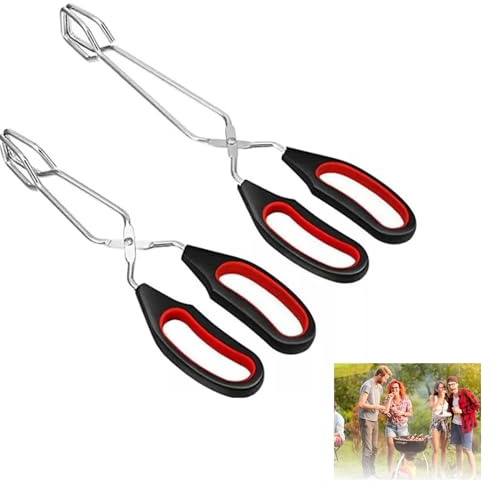 GIONAR 2 pinzas de tijera, pinzas para barbacoa con antideslizantes y resistentes al calor, pinzas de acero inoxidable, pinzas para carbón vegetal para cocina, cocina, hornear, barbacoa, para girar y