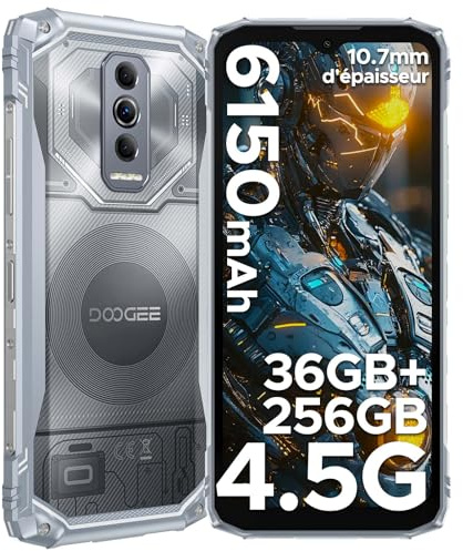DOOGEE Blade 10 Ultra Energy Telephone Portable Incassable, 36GB+256GB, Android 15, 64MP Caméra, Ultrafin 10,7 mm, 3 Card Slots, 4G Dual SIM Smartphone Incassable/6.56 HD+90Hz/6150mAh/NFC/GPS/Face ID