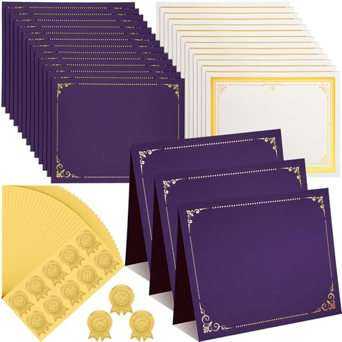 Noveread 60 Set Certificate Kit Includes 60 Certificate Holders 60 8.5 x 11'' Papers 60 Gold Foil Award Seal Seals, Diploma Cover for Certificates Award (Purple)