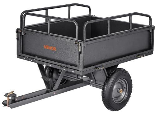 VEVOR Garden Utility Trailer, 10 Cu. Ft & 500lbs Capacity, ATV UTV Hauling Trailer, Tow Behind Steel Dump Cart with 14 Tires, Hand Pull or Foot Pedal, Heavy Duty Yard Trailers for Lawn Mower Tractor