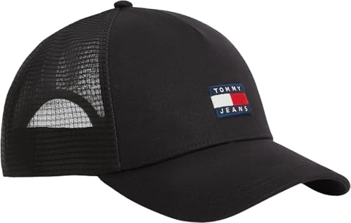 Tommy Jeans Gorra Hombre Heritage Trucker con Logotipo, Negro (Black), Talla Única