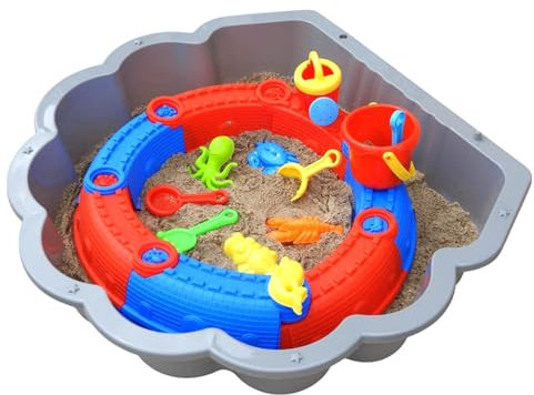 Coquillage à eau gris avec bac à sable, seau, moule, crochet, arrosoir