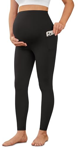 BAYDI Creamlush Dam, mammaleggings med ficka, hög midja, gravidleggings, mjuka, elastiska, mammamode, hemma, yoga, M