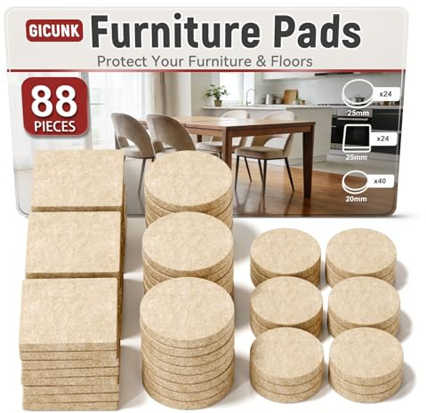 GICUNK Lot de 88 patins en feutre autocollants pour chaises - Beige - Épaisseur : 3 mm - Pour sols durs - Protection contre les rayures