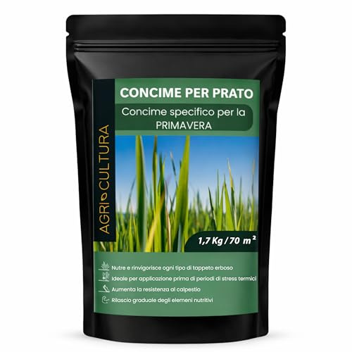 AGRI-CULTURA® | Concime Prato Primavera 70m²| Nutrizione Completa, Rinverdente, Resistente al Calpestio | Rigenera Dopo l’Inverno e Protegge dal Caldo | Rilascio Graduale per Prato Rigoglioso.