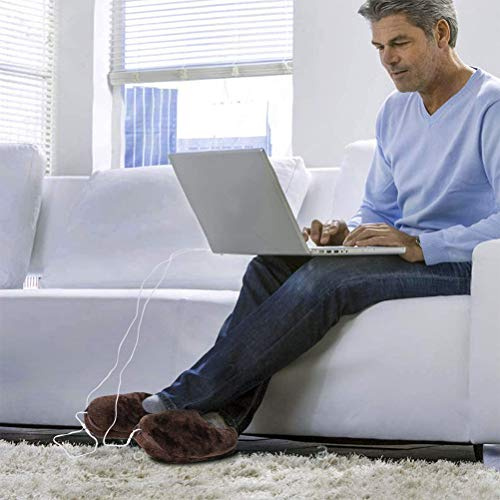 Chiyyak Eluppvärmda Skor Bekväma Fotvärmare USB-driven Fotvärmare för Unisex Tofflor för Kallt Väder (Kaffe)
