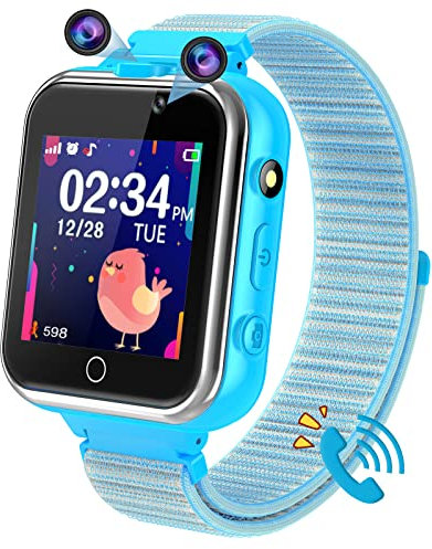 PTHTECHUS Kinder Smartwatch, Spiel Telefon Uhr für Kinder Armbanduhr mit Anruf Taschenrechner Schulmodus SchrittzäHler SOS Wecker Kamera Spielzeug Geschenk für Jungen MäDchen Studenten, Blau