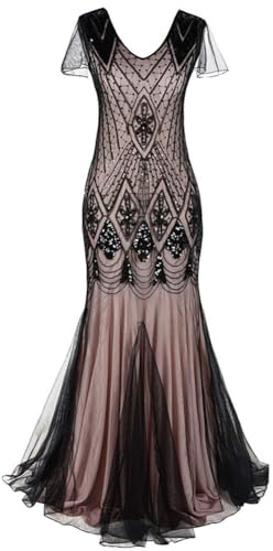 Cicano Vestido Flapper para Mujer con Lentejuelas y Cuentas Largo con Flecos de los Años 1920 Vestido Art Deco Vintage Gatsby, M