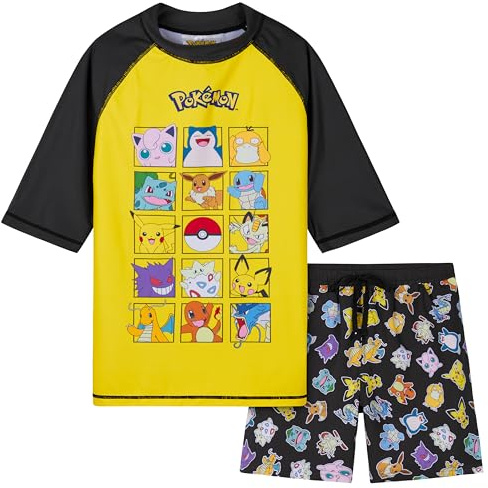 Pokémon Costume Piscina Bambino, 2 Pezzi Maglietta e Pantaloncino Costume Nuoto