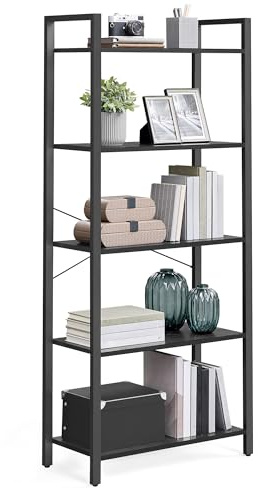 VASAGLE 5-Tier Bookshelf, Bookcase, Shelving Unit, for Office, Study, Living Room, Bedroom, 30 x 66 x 153 cm, Industrial, Ebony Black and Ink Black LLS061B56