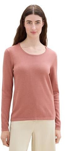 TOM TAILOR Damen 1044388 Basic Pullover mit Rundhalsausschnitt, 33157-Fading Rose Melange, XL