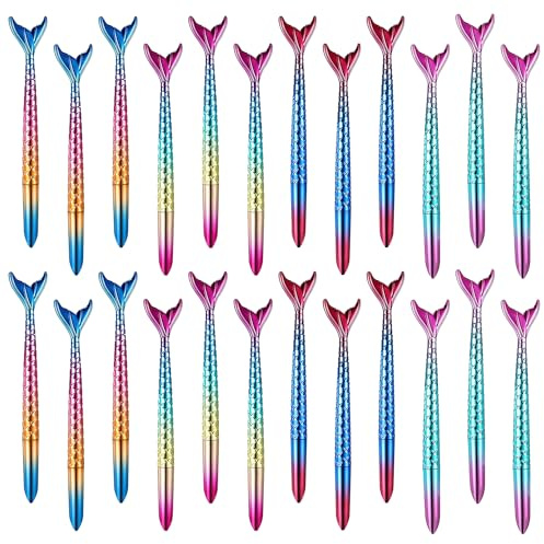Chostky 24PCS Mermaid Ballpoint Pens, Gel Ink Rollerball Pens Fin Pen Sets, Creative Fish Tail Styling Gradient Point Pens, Signing Pens Mermaid Writing Pen for Student School Office Supplies