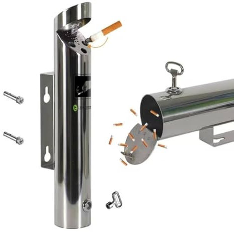 Wandaschenbecher abschließbar, Wandaschenbecher aus Edelstahl 304, Aschenbecher für den Außenbereich, aus Edelstahl mit Schrauben und Schlüssel, für Einkaufszentren, Hotelhallen