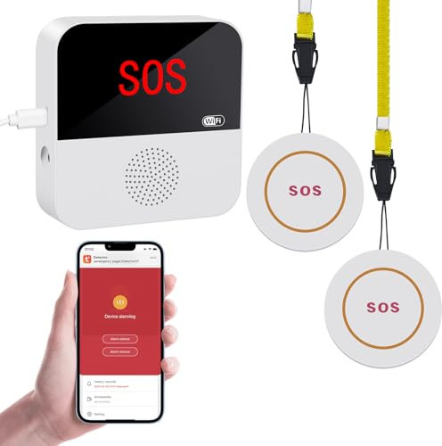 Wireless Personal Alarms for Elderly - Caregiver Seniors Pager Alarm, SOS Elderly Alarm Call Button, Fall Calls Wifi Home Smart Alarm System with Receiver and 2 Call Bell Button
