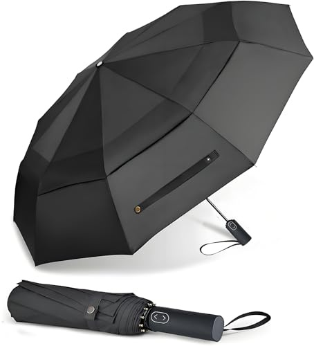 MRTLLOA 49/54/62 Inch Large Folding Golf Umbrella, Oversize Double Canopy Vented 10 Ribs Windproof Compact Travel Umbrellas for Rain(62 Inch, Black)