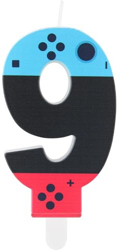 Candela di compleanno controller di gioco, candela per feste di gioco, candela per 9° compleanno per ragazzi e ragazze, candela blu rossa numero 9, topper per torta controller per decorazioni di