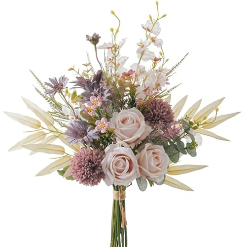 Peauley 40,6 cm konstgjorda falska blommor, silkesbordarrangemang, fuskplast, blommiga bordsuppsatser för hem, kök med rosor, maskrosor, krysantemum, phhalaenopsis, eukalyptus, salvia, orkidéer