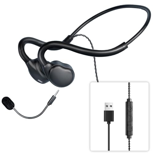 QOEKUEY Wired Headphones with Mic(Dual) Open Ear Headphones Air Conduction USB Headset Call Noise Reduction Premium Stereo Sound 0.88Oz Ultra-Light Design Perfect for PC Laptop-Black