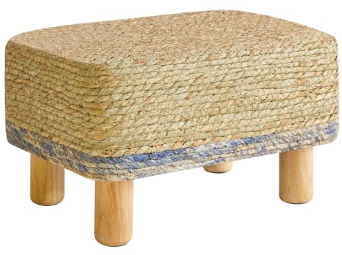 YMYNY Tabouret Repose-Pieds Ottomane Rectangulaire Naturel Herbe de Mer Tissage Manuel Tabouret de Canapé Multifonctionnel Moderne Table d'appoint pour Salon Chambre 42×30×26CM Bleu HBD043Q