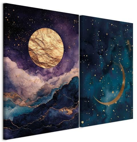 murando - Tableaux d'art décoratif 120x90 cm Ensemble de 2 pièces de 60x90 cm chacune - Impression sur toile décoration murale peinture maison salon - Lunes et étoiles art déco c-C-10120-b-a