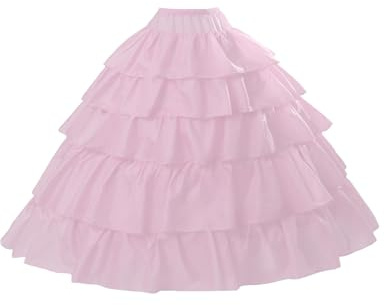 BEAUTELICATE Damen Reifrock Brautkleid Lang A-Linie Petticoat Rockabilly Barock Kleid Unterröcke Krinoline 4 Ringe mit Rüschen fur Hochzeit Karneval Halloween,Rosa,L-XL