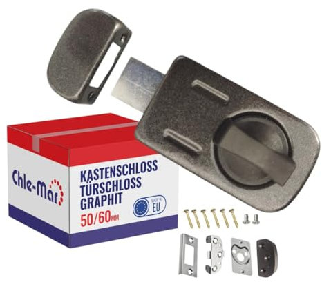 Chle-Mar - Zusatzschloss für Wohnungstür & Haustür (in Graphit) | Kastenschloss aus pulverbeschichtetem Metall | Robuste & Universelle Türverriegelung | Sicherheitsschloss für Innen & Außen