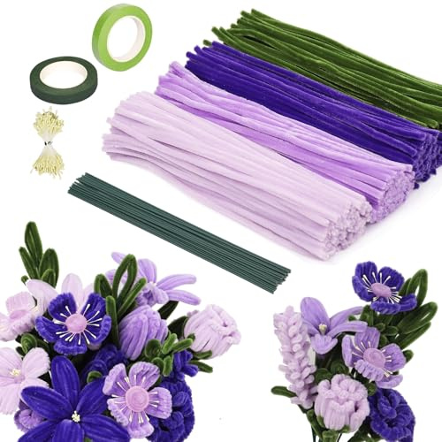 320 Pezzi Scovolini Colorati per Lavoretti Viola,Pipe Cleaner Flowers Tulipani Fiori Bouquet con Stami Steli,Bastoncini in Filo di Ciniglia per Artigianato DIY, Regali Creativi e Decorazioni per Feste