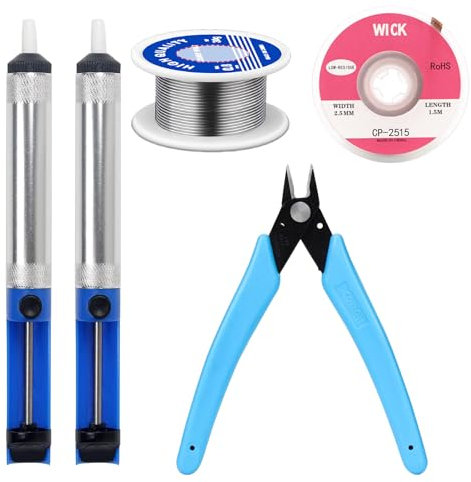 Pompe à dessouder, fil de soudure sans plomb, micro pince coupe-fil de cisaillement, tresse à dessouder, kit de pompe à dessouder, kit de 5 pièces pour réparation de soudures électriques, bricolage