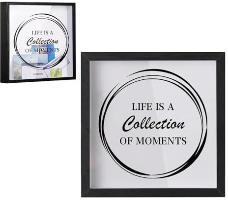 Marco de caja de sombra de 8 x 8 pulgadas, caja de recuerdos de carga superior de madera con ranura, caja de exhibición de tarjetas de billetes, caja de recuerdo para viajes, aventuras, desafíos