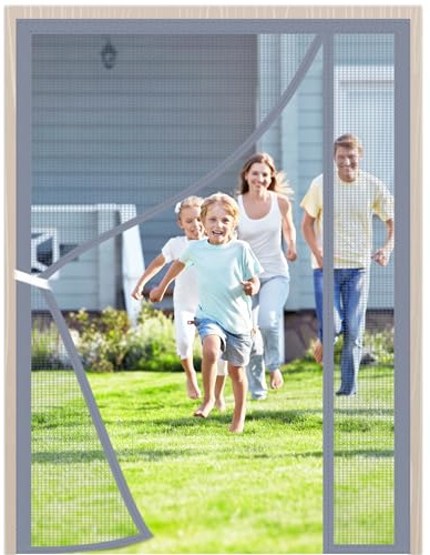 Apertura Laterale Porta Zanzariera Magnetica 95x215cm Grigio Chiude da Sola Anti Zanzare Insetti Zanzariera con Calamite e Chiodi da Montaggio per Porte d'Ingresso Porte Cortili