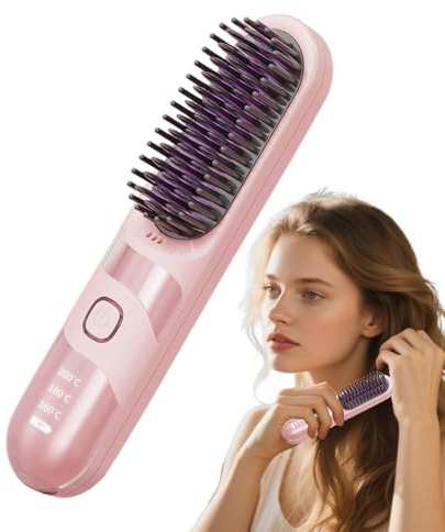 Plancha De Pelo Portátil - Cepillo Rizador Multifuncional - Plancha Alisadora 2 en 1 Ajustable en Temperatura Estilo Lápiz Rápido Sin Cables para Cabello