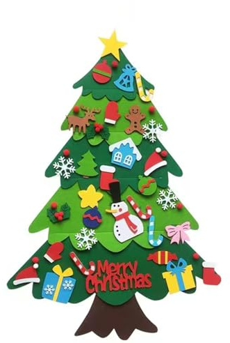 WertFix Sapin de Noël en feutre DIY avec 32 ornements | Décoration de Noël à suspendre pour Sapin Feutrine a Decorer Décoration Murales Porte,Cadeaux de Noel Pour Enfants