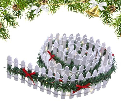 Valla de jardín de Navidad, vallas para árbol de Navidad, elemento de valla de jardín, accesorios de jardín de de madera, luz LED, decoración de fiesta para el paisaje de pueblo navideño