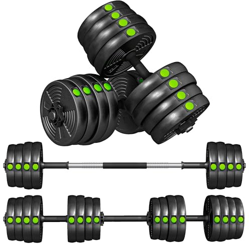 SPORTNOW Set Bilanciere Palestra 2 in 1 Regolabili da 30kg, Set Manubri Regolabili con Impugnatura Antiscivolo, per Allenamento Fitness in Casa, Nero e Verde