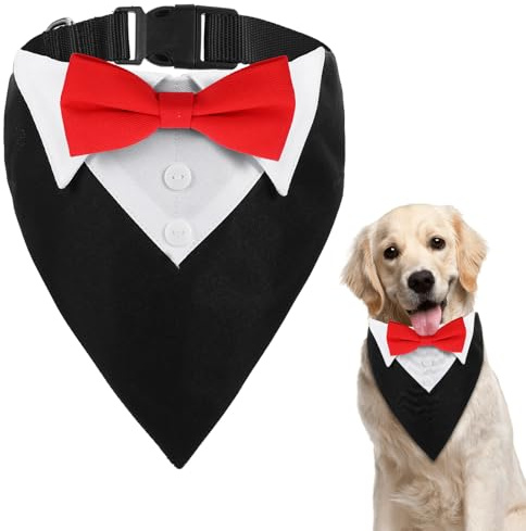 Larrel formell hundsmoking, hund smoking fluga justerbar hund smoking-bandana halsband bröllop fest hundhalsduk bomull bandana hundhalsband för bröllop födelsedag kostymer