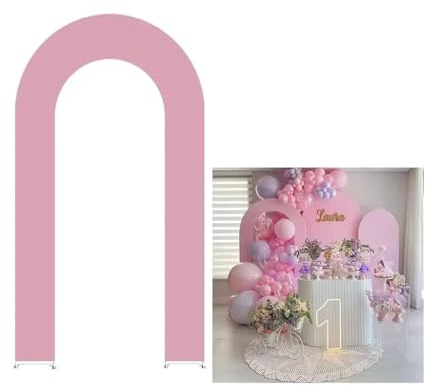 U-formad båge bakgrund skydd för födelsedagsfest bröllopsdekoration dubbelsidig stretchig öppen stativ skydd bröllop båge skydd (rosa, 90 x 200 cm)