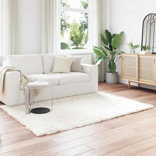Tonture matta med konstfårskinn, vit 140 x 200 cm, polyester, mjuk Flokati, mattor för vardagsrum, sovrum, varm golvdekoration, mysig områdesmatta för inomhusbruk